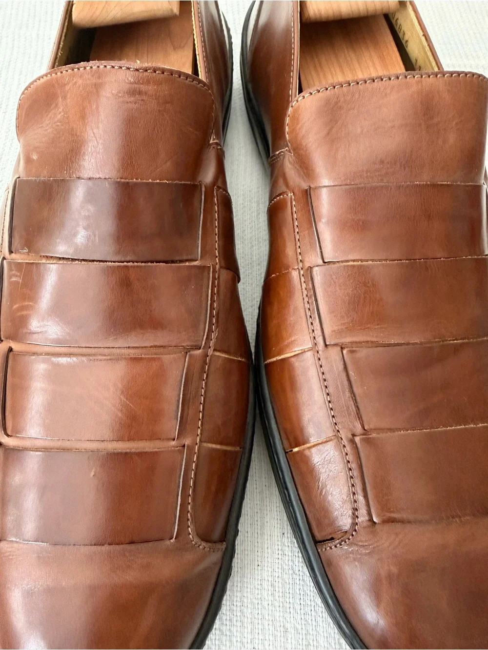 Cole Haan Brown Leather Woven Panel Slip-On Loafers